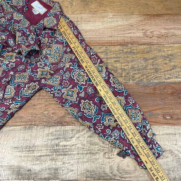 90's Over sized Silk Geometric Jacket Abstract art to wear burgundy - Picture 6 of 10